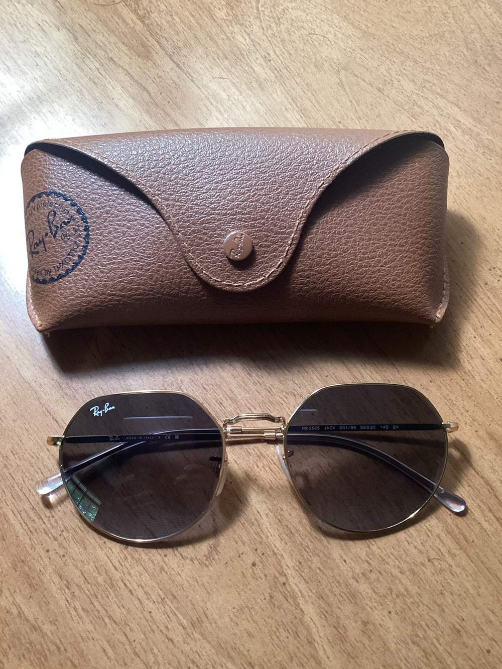Ray-Ban Jack RB3565 Sunglasses Blue Gradient Lens Gold Frame Unisex Italy 55-20